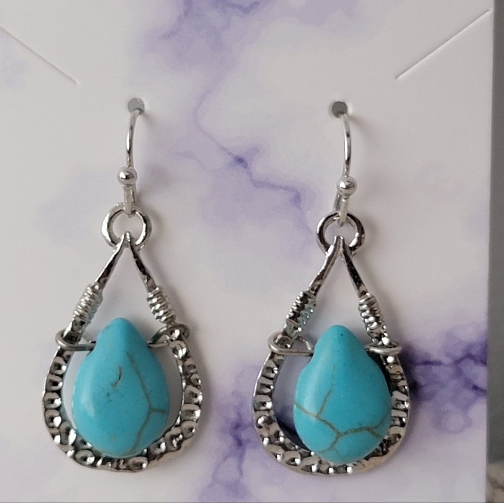 Turquoise Teardrop Silver Earrings